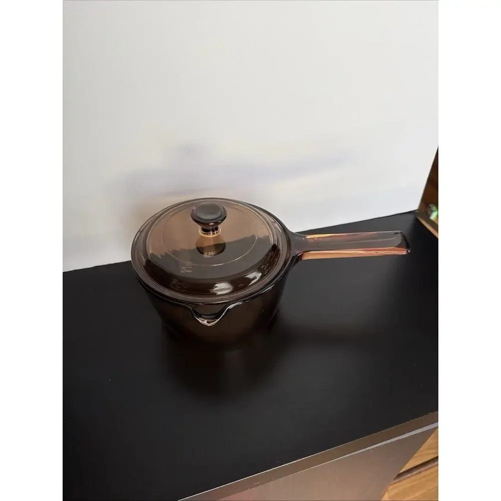 Vintage Corning Ware Visions Amber 1 Liter Saucepan With Lid